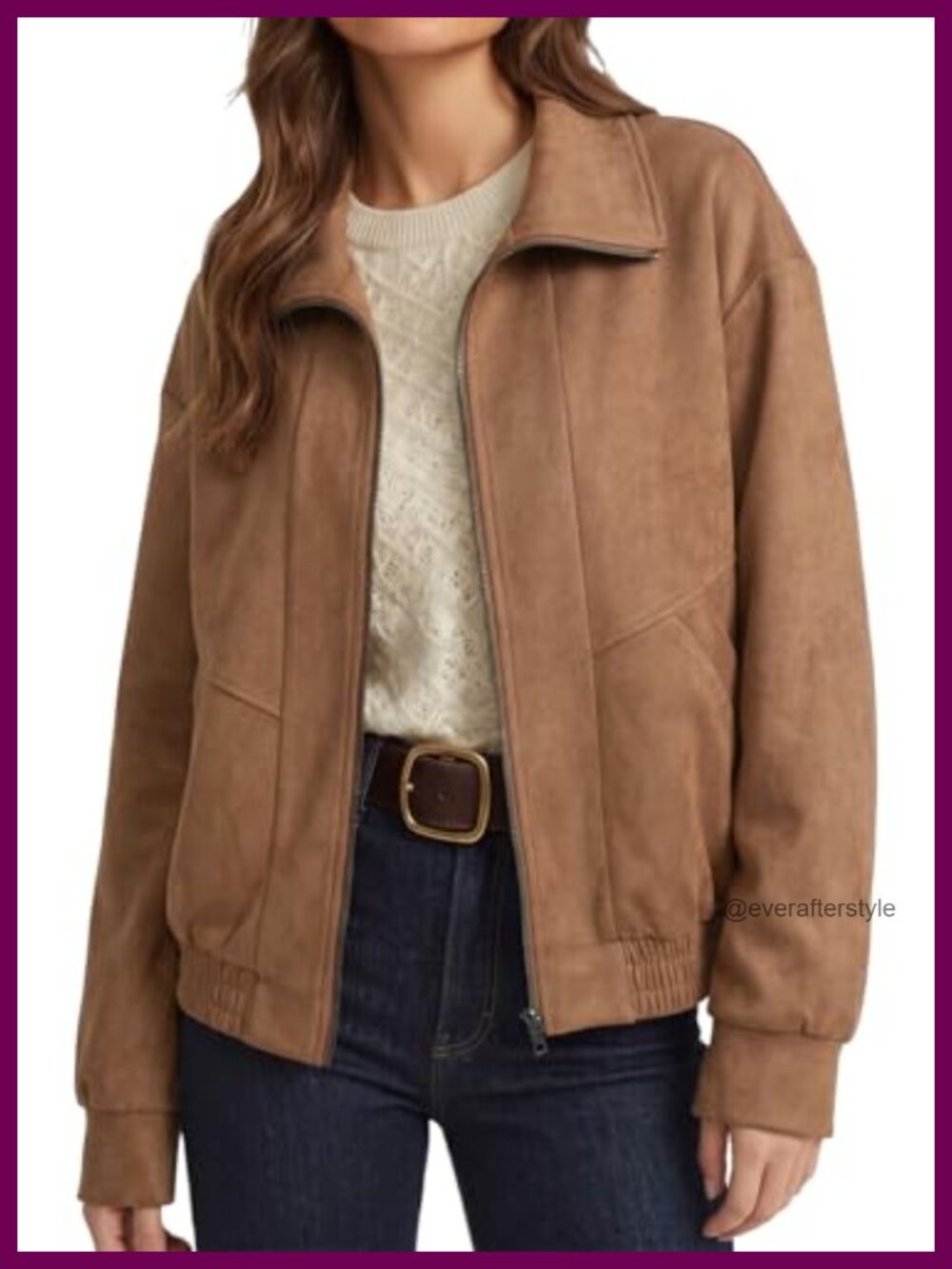 Faux Suede Long Sleeve Zip Up Jacket Loose Fit Fall Casual Coat